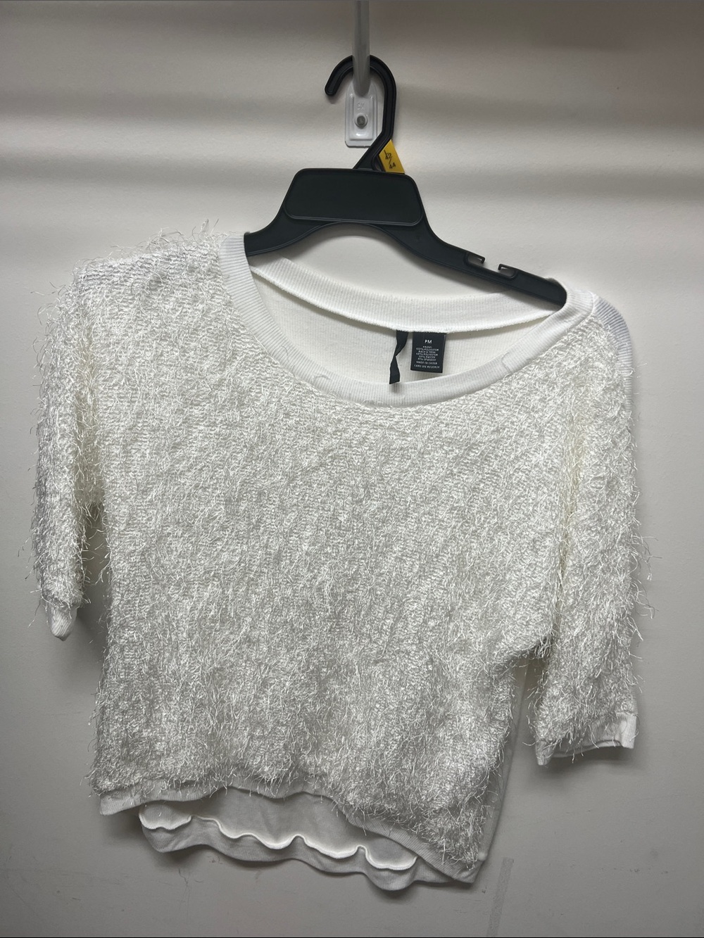 Fuzzy White Short Sleeve Women's Top
